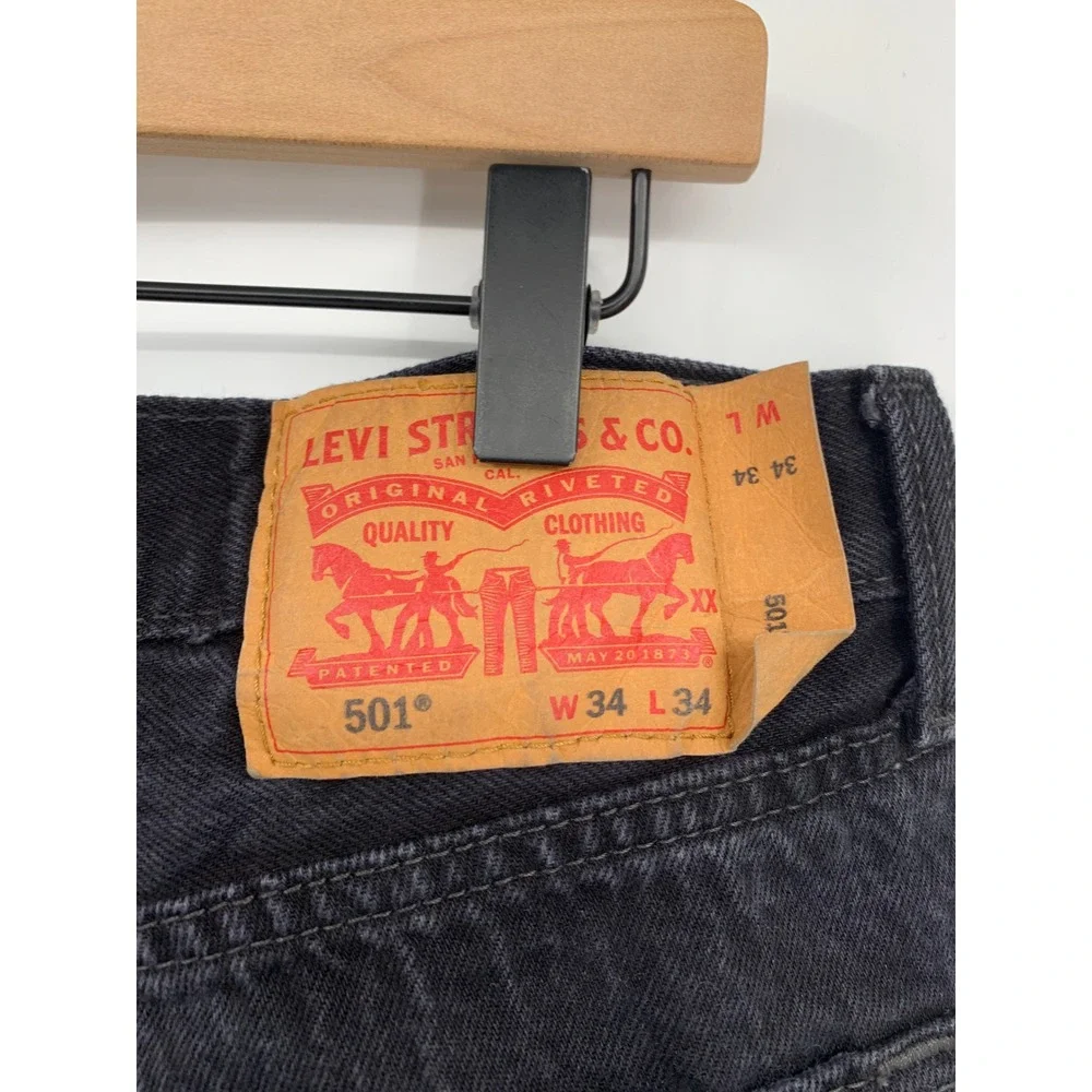 Levis 501 Jeans Mens 34x34 Black Straight Leg Button Fly Cotton Fade Denim Pants
